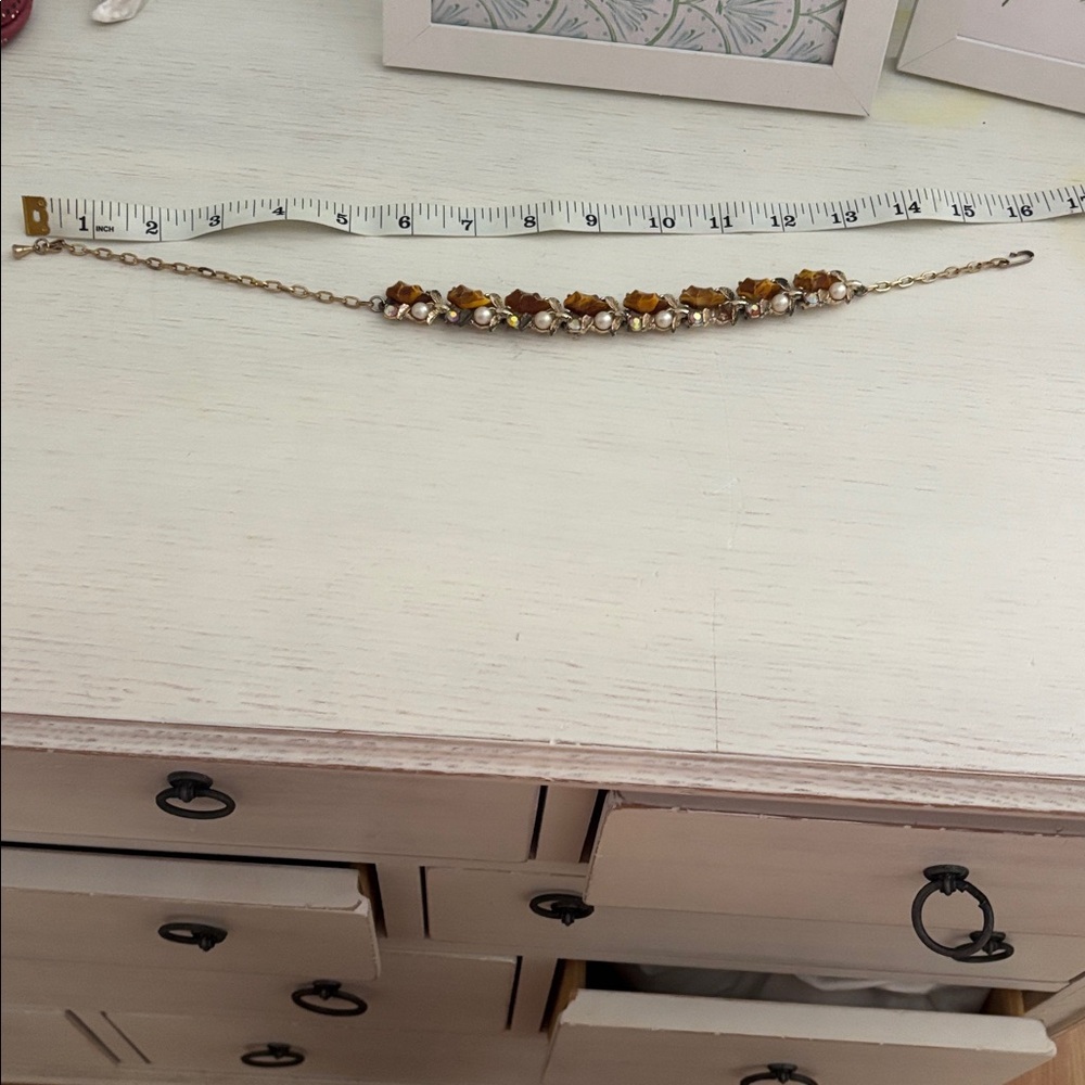 Vintage Amber Crystal Link necklace - Gold Tone choker style - Picture 4 of 4